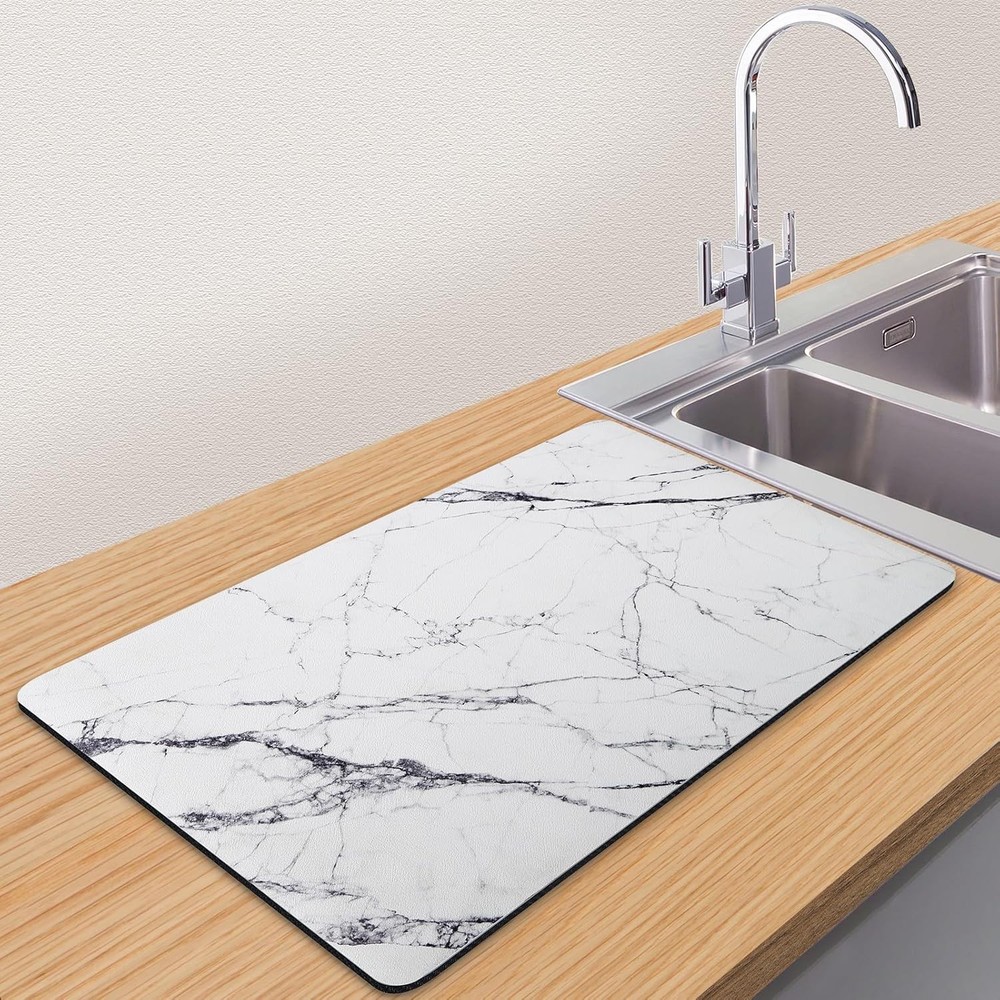 Marble Pattern Dish Drying Mat Absorbent Coffee Bar Mat Kitchen Counter Non-slip