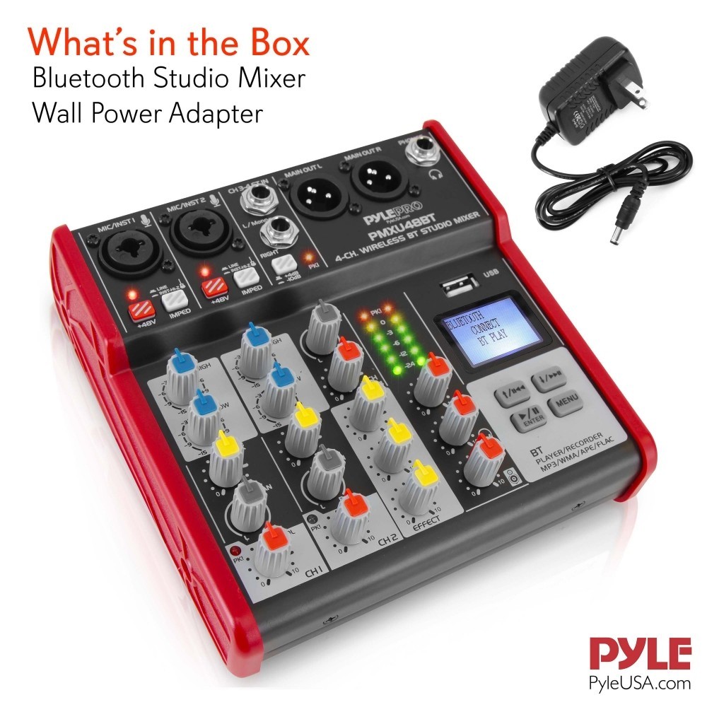 Pyle 4-Ch. Bluetooth Studio Mixer- Pro Audio Digital DJ Audio Mixer Console
