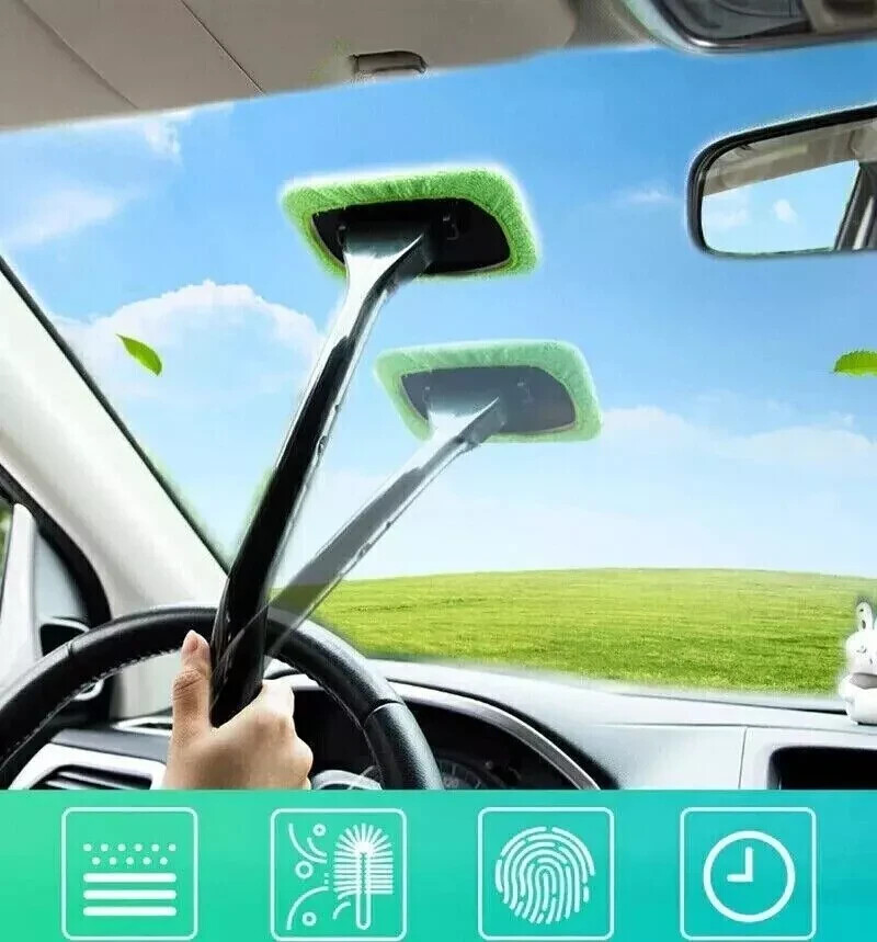 2 Pack Window Windshield Cleaning Tool Microfiber Car Wiper Cleaner Glass Brush