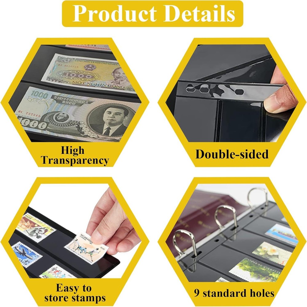 1 Row Stamp Pages for Stamp Album Binder, 10 Sheets Stamp Pages for Collectors