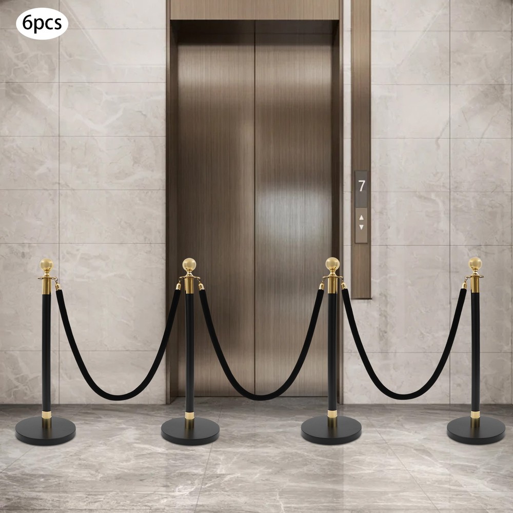 6Pcs Stanchion Posts Queue Pole & 3x1.5m Ropes Crowd Control Barrier New