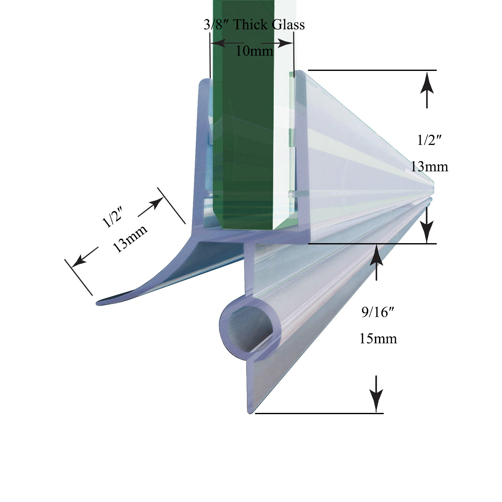 2 Pack 36" Glass Door Seal Strip Weatherproof Shower Door Sweep For 3/8" Glass