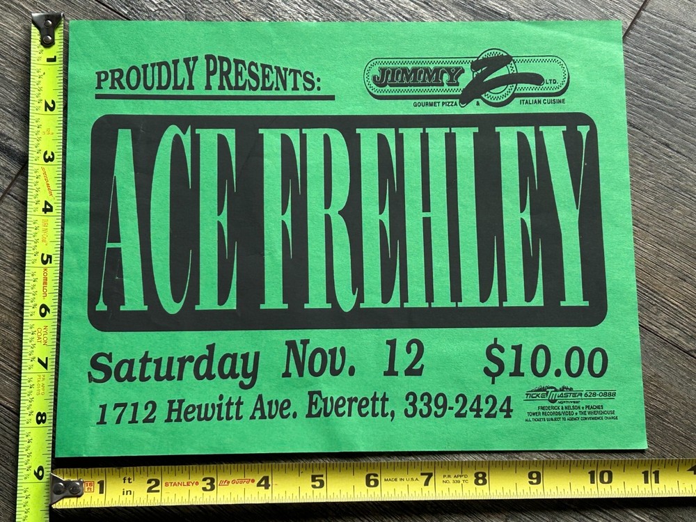 KISS Handbill Concert Ad Flyer ACE FREHLEY Jimmy Z's Washington Vintage Kiss