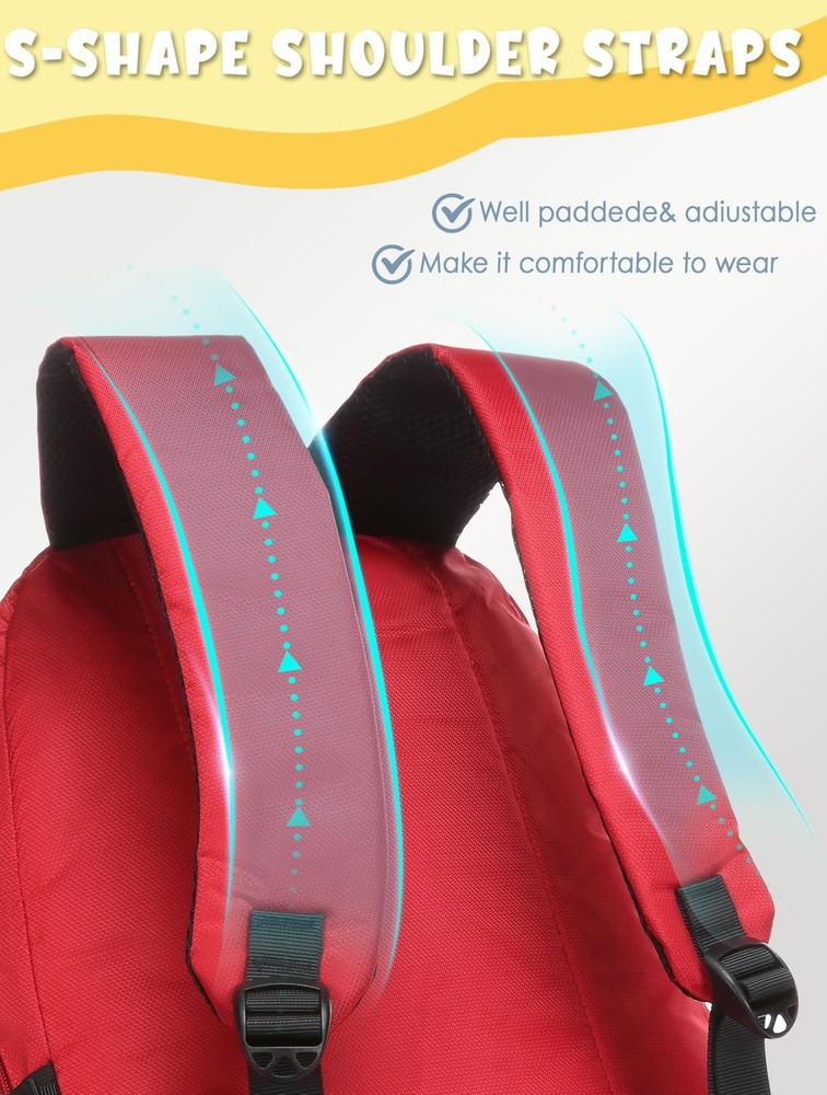 Boys Backpack for Kindergarten Elementary School, Large Compartments, 17" Red