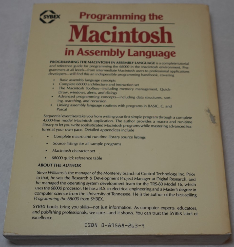 Programming the Macintosh in Assembly Language 1986 Steve Williams Publication