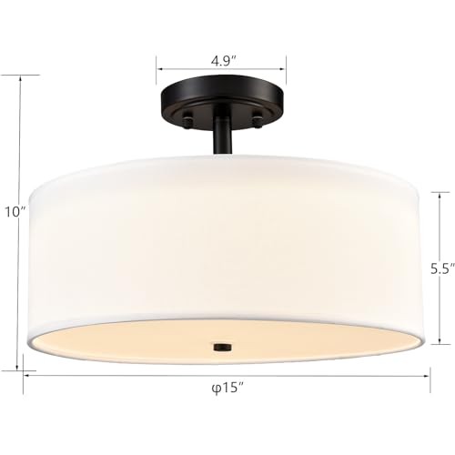 Dimmable Semi Flush Mount Ceiling Light 30W Bulit-in LED Black
