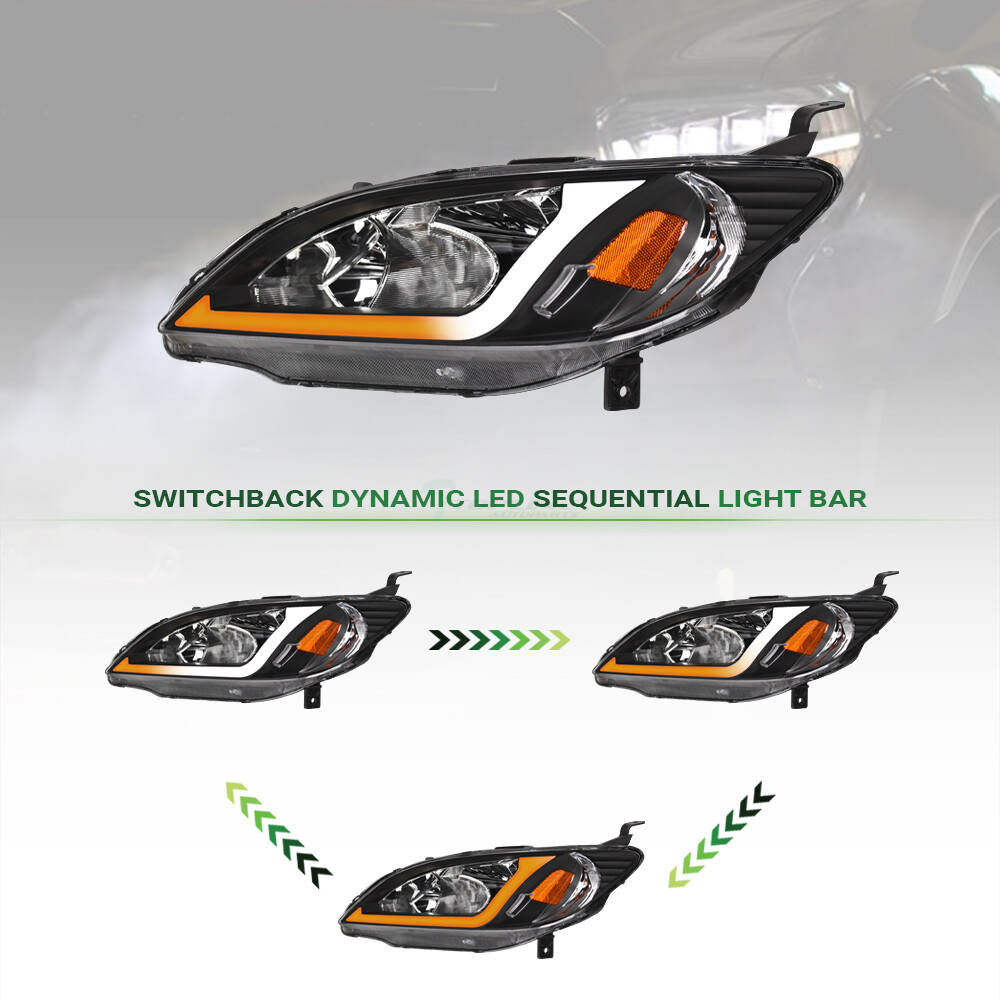 Topline For 2004-2005 Civic 2D/4D Switchback Sequential LED Strip Headlights Blk
