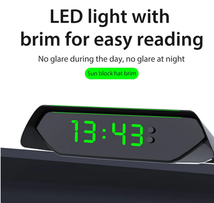 Car Digital Clock Solar/USB Charging LCD Screen Display Dashboard Auto Clock