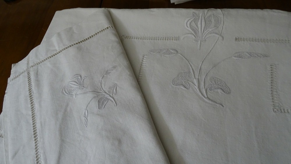 hand embroidered cotton/linen sheet