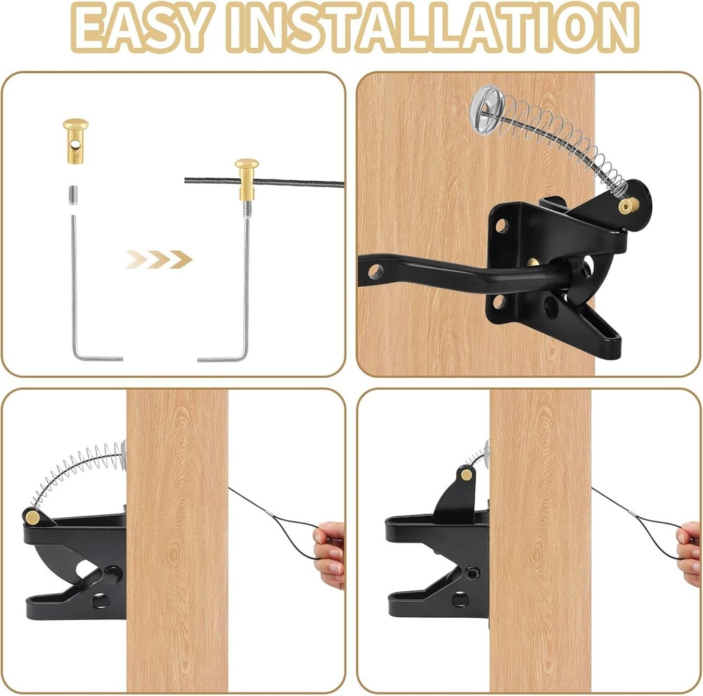 Rust-Resistant Black Spring Latch Cable for Easy Door Operation, 2-6" Thickness