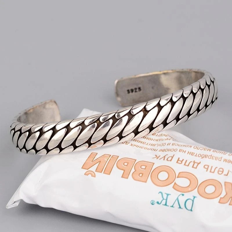 Mens Vintage Open Bangle 925 Sterling Silver Handmade Twisted Cuff Bracelet US