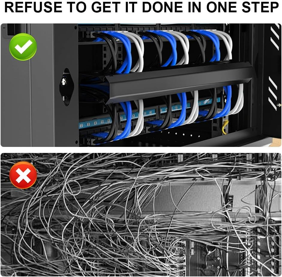 1U 19 Inch Cable Management Black Server Rack Wire Metal Rack Mount Cable Man...