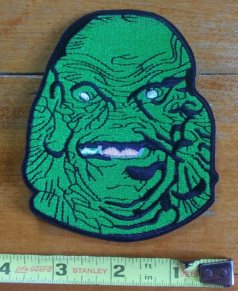 The GREEN CREATURE Monster Head Face Embroidered Iron On PATCH