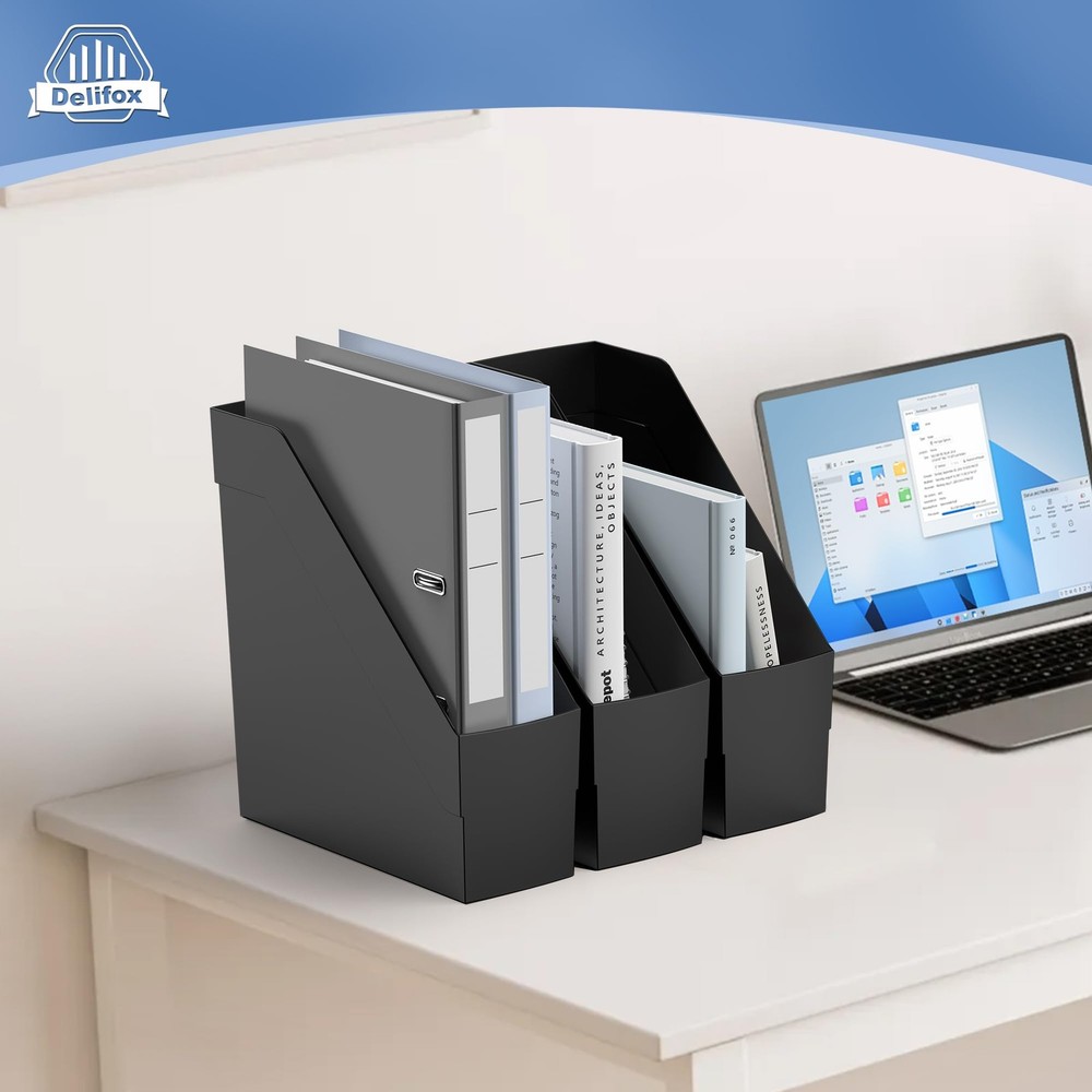 3 Pack Magazine Rack, Plastic File Folder Bin Desk Organizer, Black