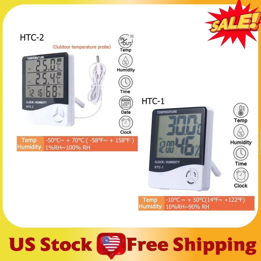 LCD Digital Thermometer Hygrometer HTC-1 HTC-2 Indoor Outdoor Temp Meter