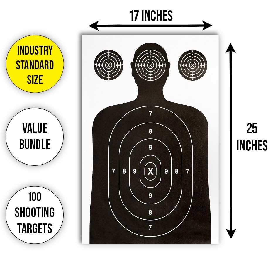 100 Pack Paper Shooting Target for Gun Range, Xtra Large, 100 - Black