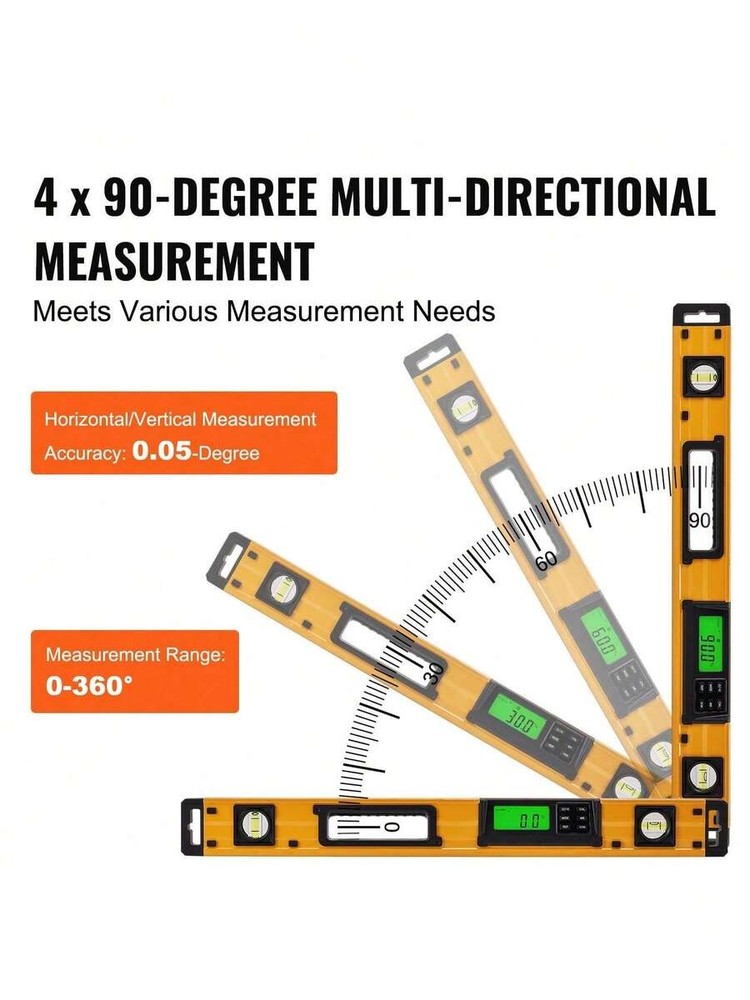 Torpedo level,24-level,featuring anLED-backlit display andbuilt-ingravity sensor