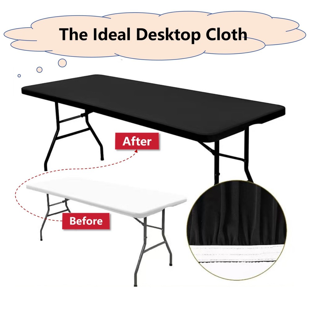 Elastic Rectangle Table Cloth, Reusable Polyester Fitted Stretch 6-Foot Windp...