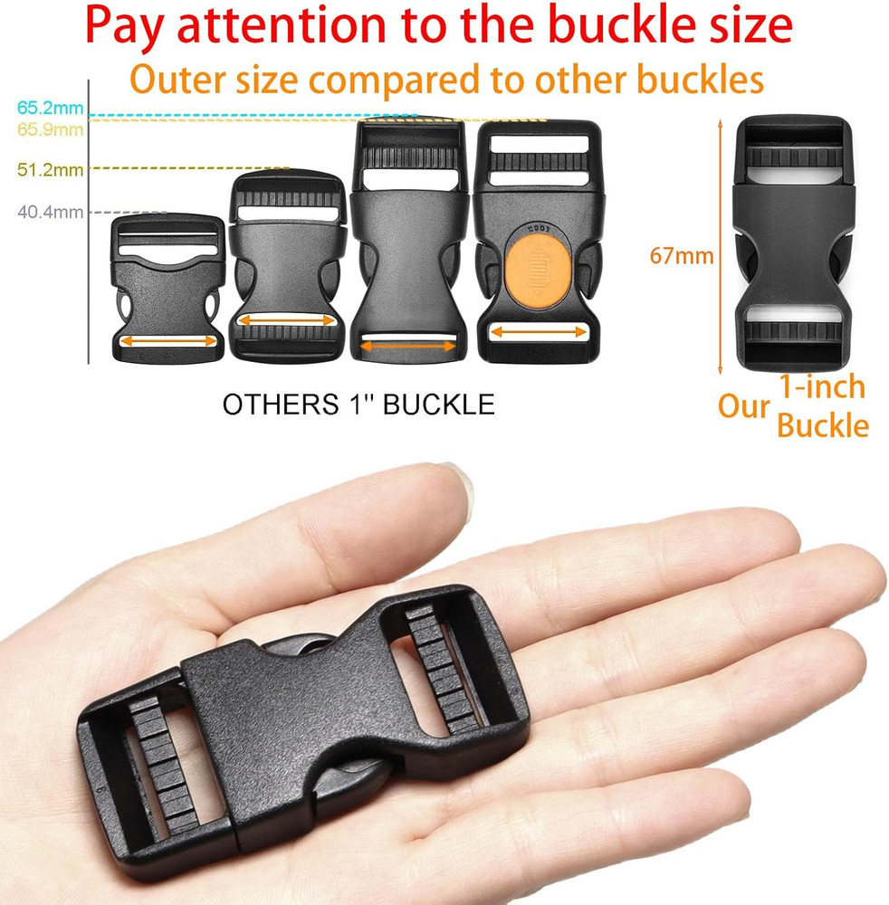 1" Quick Side Release Buckle, Heavy Duty Dual Adjustable Plastic Clip for Webbin