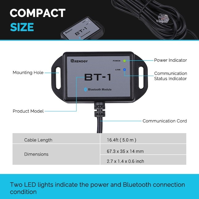 Renogy BT-1 Bluetooth Module for Charge Controller Wireless Monitor