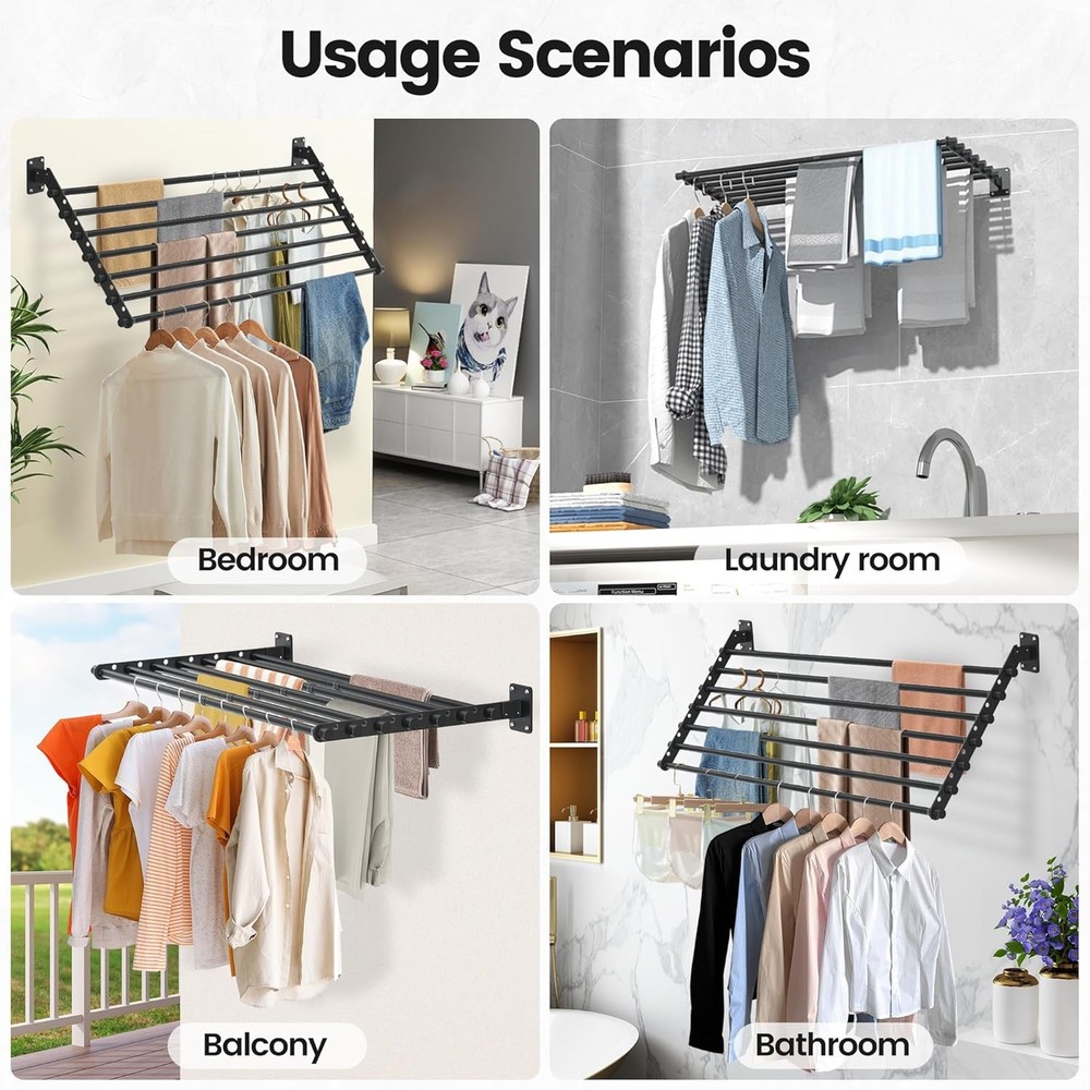 Wall Mounted Clothes Drying Rack 28 Inch – Foldable Laundry Drying Rack for Wa
