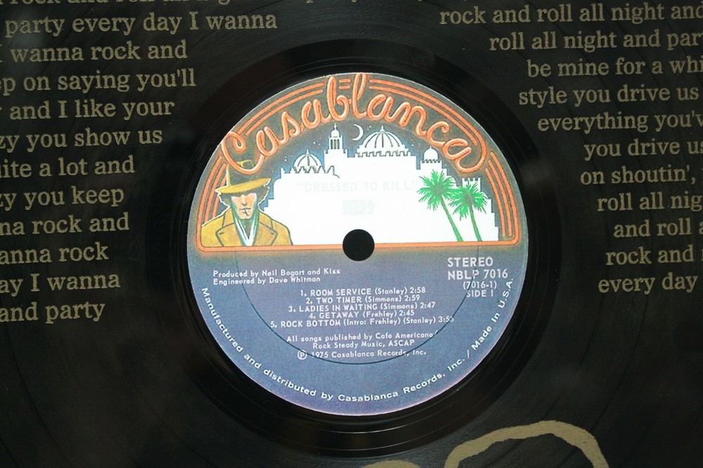 KISS 12 inch Black vinyl LP laser etched wall art. "M4"