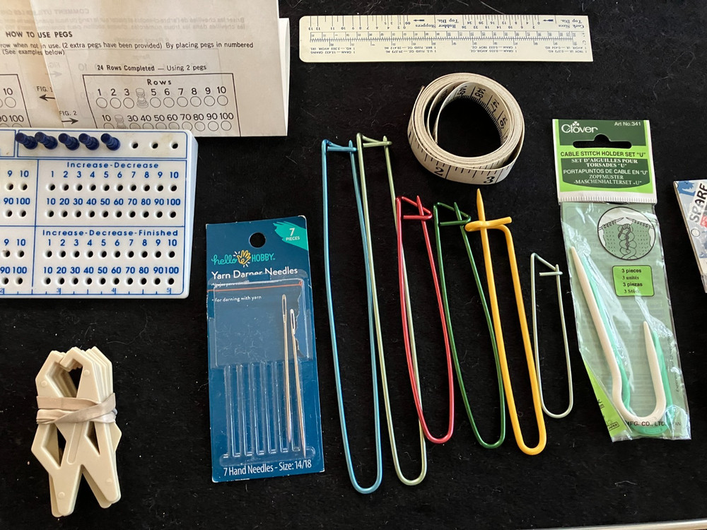 YARN + KNITTING NEEDLES AND MISCELLANEOUS ITEMS