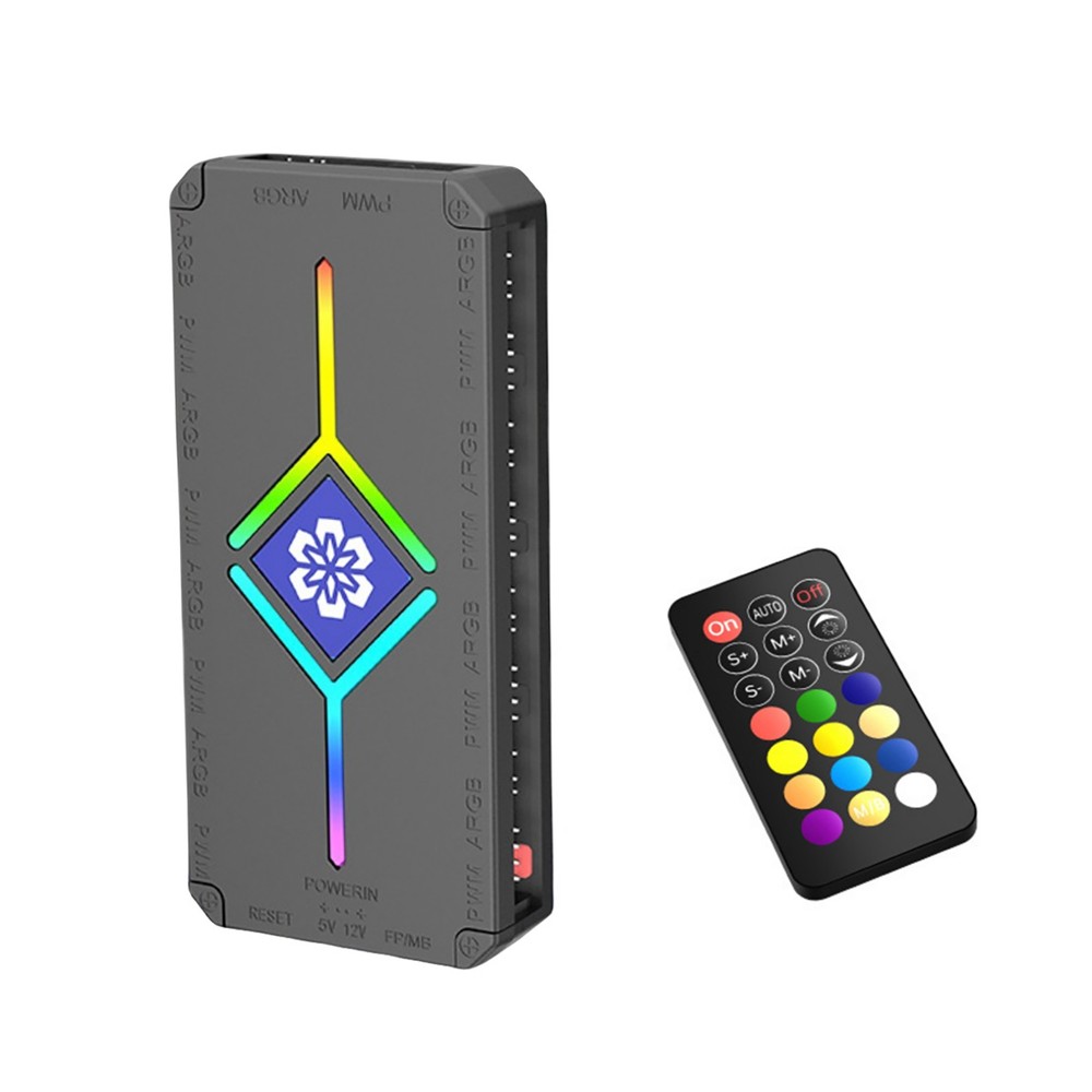 ARGB PWM Fan Controller Hub 9 Ports Remote Control for Computer PC Lighting
