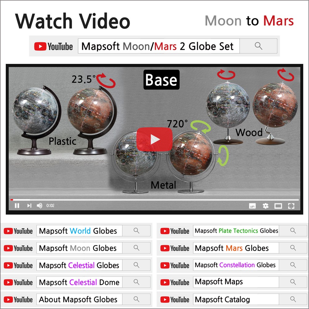 Mapsoft Explorer Moon/Mars 2 Globe Set, 24cm/9.5", Lunar Globe, 2MR-24
