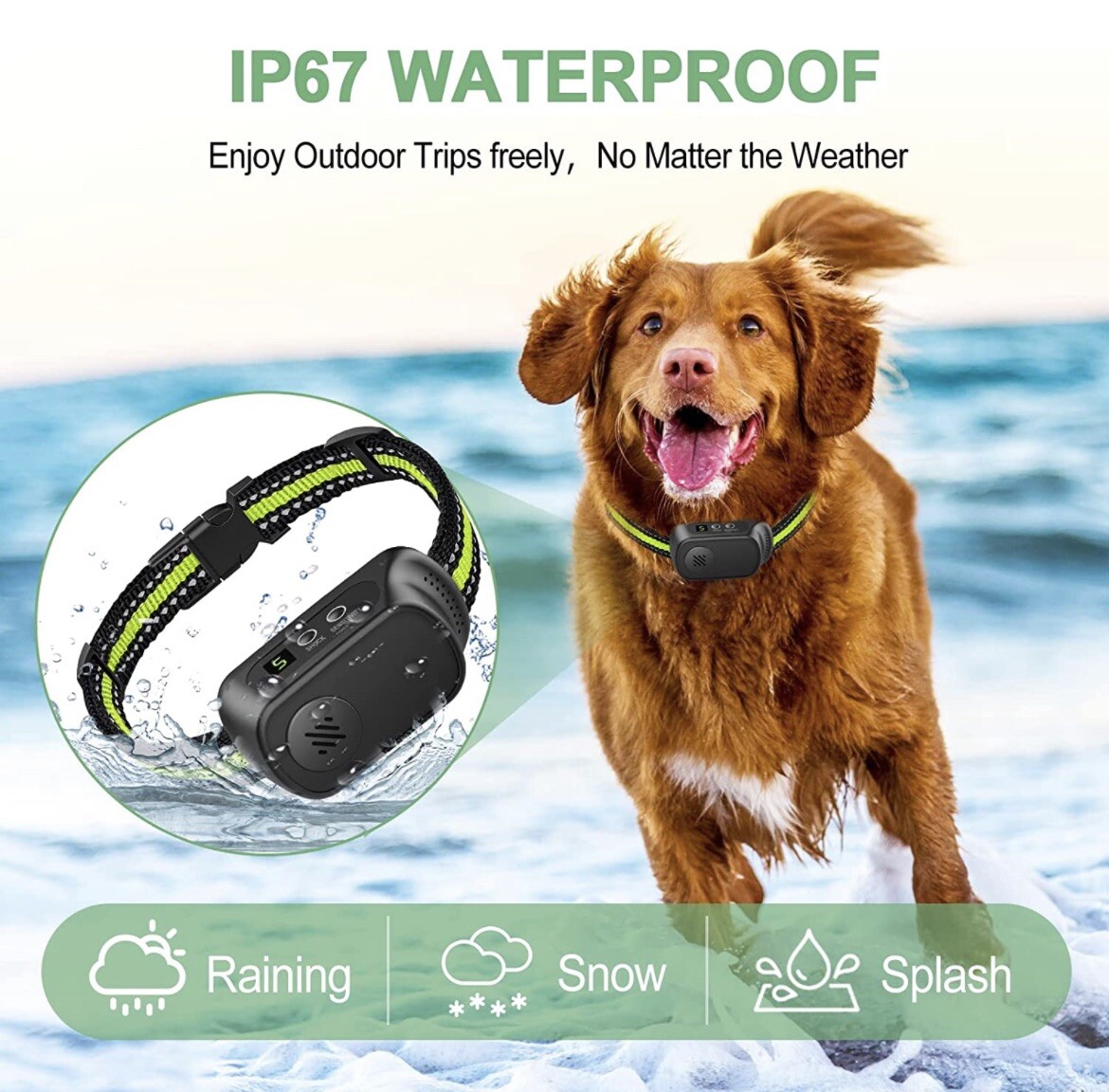Rechargeable Dog Bark Collar with Beep Vibration and Shock,Anti Barking Collar..