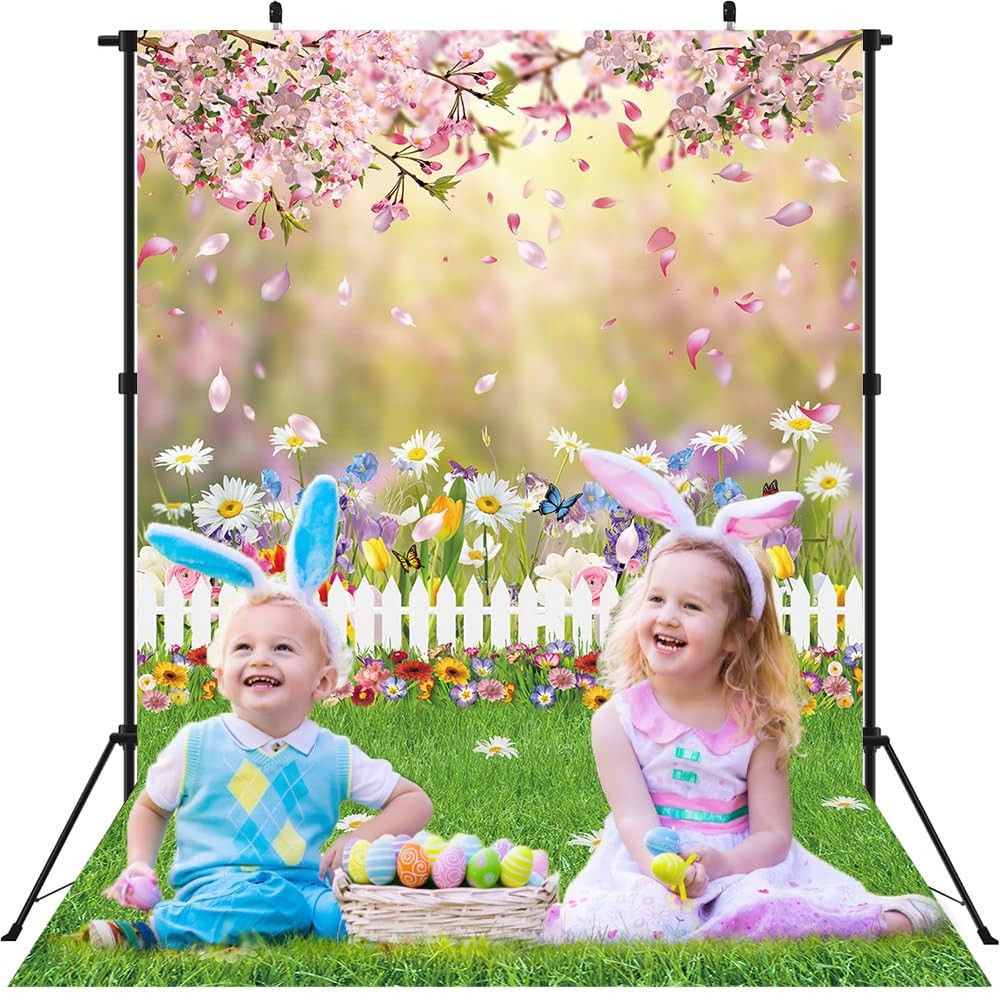 Spring Easter Backdrop Spring Pink Flowers Photography Backdrop Easter Green ...