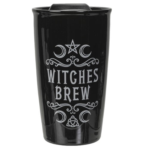 Ebros Gothic Triple Moon Pentacle Witches Brew Ceramic Travel Mug Coffee Cup