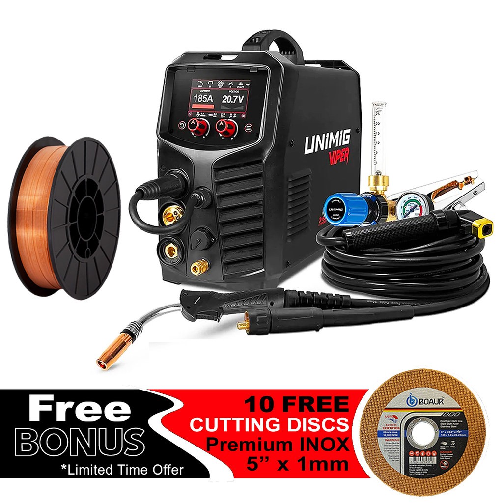 UNIMIG VIPER MULTI 185 Mig Tig Stick Welder Pulse + Torch Wire KUMJRVM185 U11260