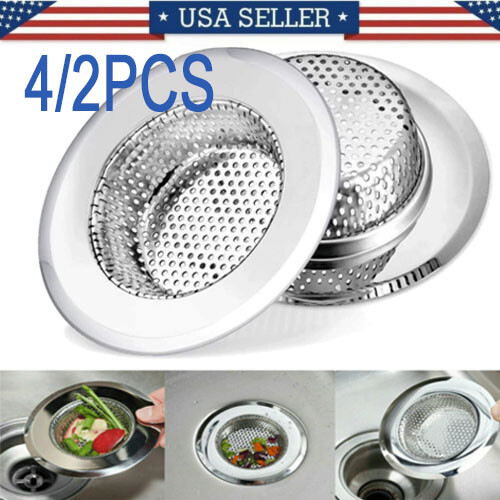 4/2pc 4.5" Kitchen Sink Strainer Stopper Stainless Steel Drain Basket Waste Plug