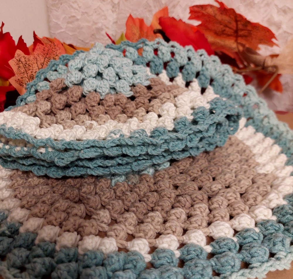 2PC Handmade Crochet Stool Covers Rainbow Cotton Mandala 30cm Soft Decor