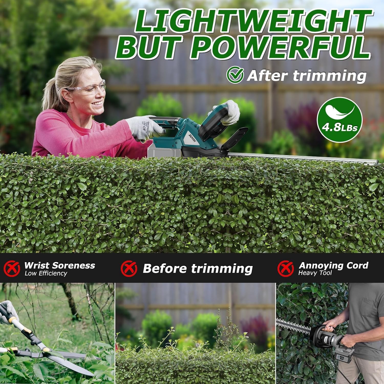 Cordless Hedge Trimmer for 18V Makita Battery, Electric Bush Trimmer 22 Inche...