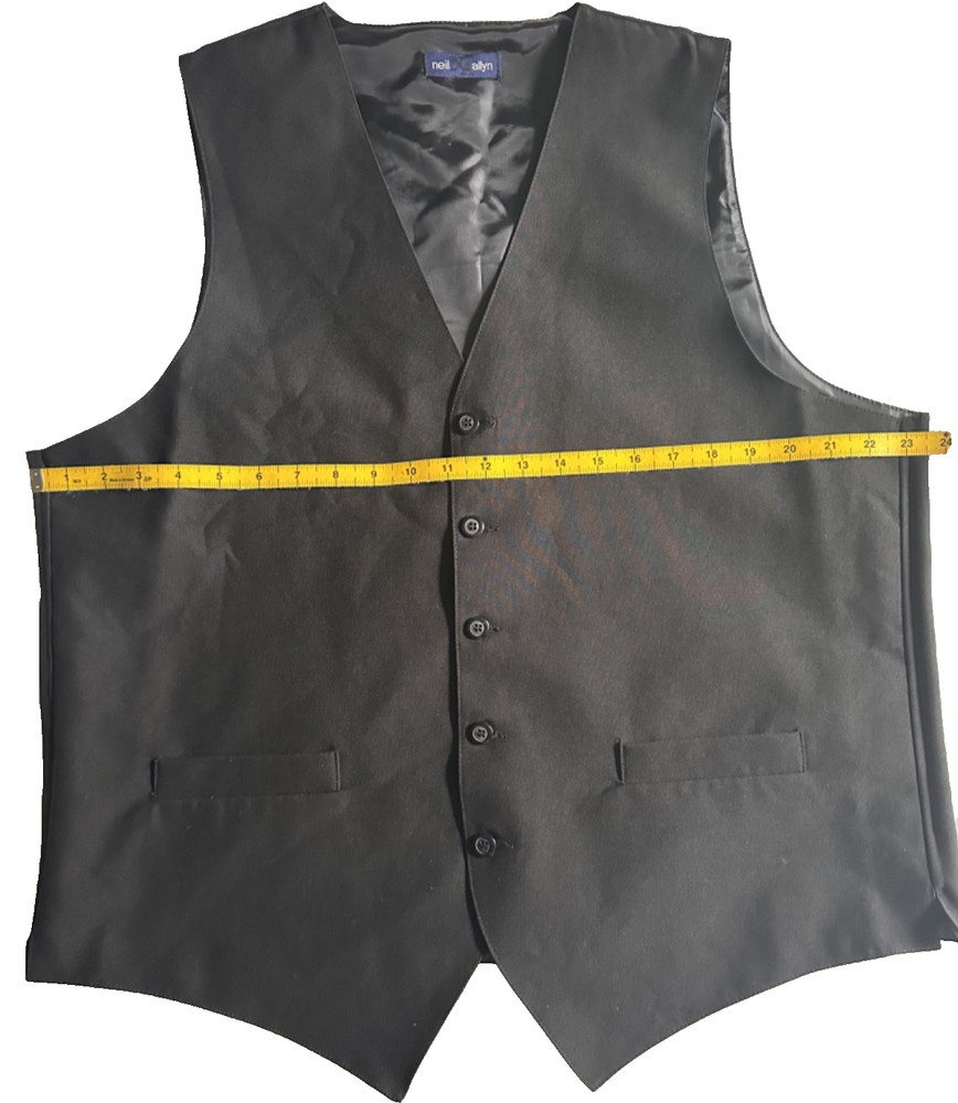 Black Comfort Poly Vest Size XL 5-Button Full Back Inside Pockets Poly Lined