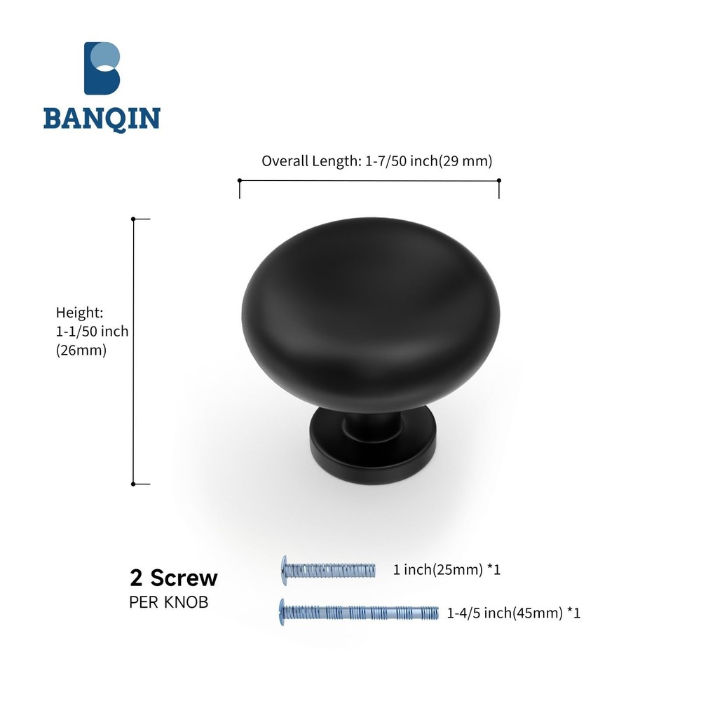 10 Pack Black Cabinet Knobs Matte Black Kitchen Dresser Knobs Aluminum Round ...
