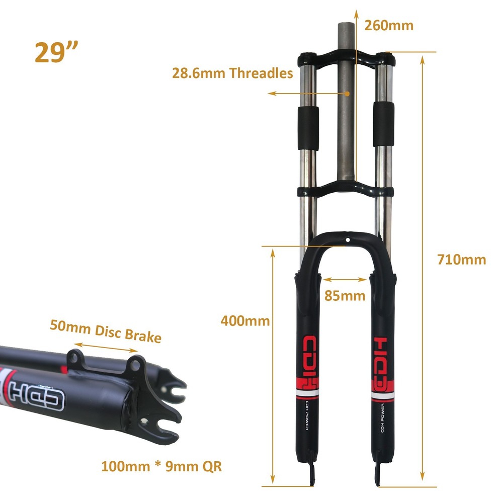 29" Bicycle Suspension Fork 28.6mm Threadless w/Headset Double Shoulder Disc