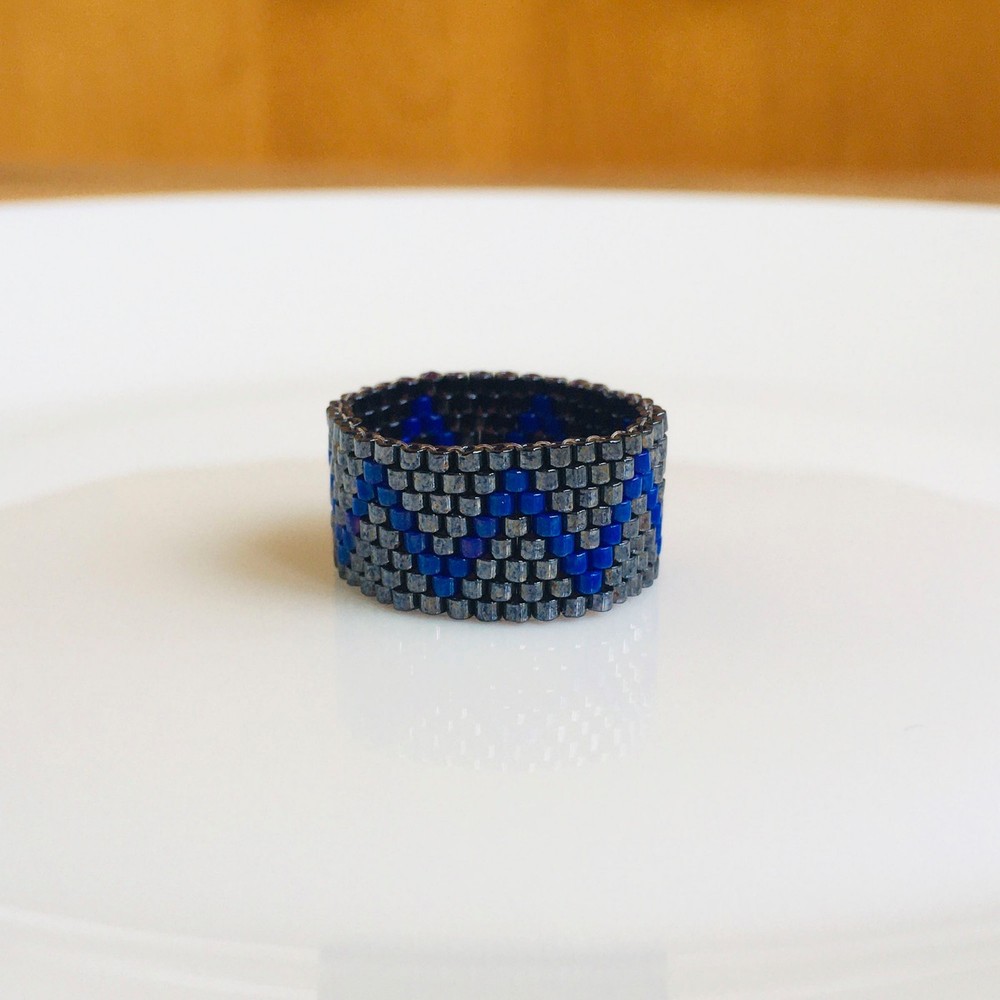 Geometric Beaded Ring, Custom Miyuki Seed Bead Wide Band Ring, Zigzag Pattern