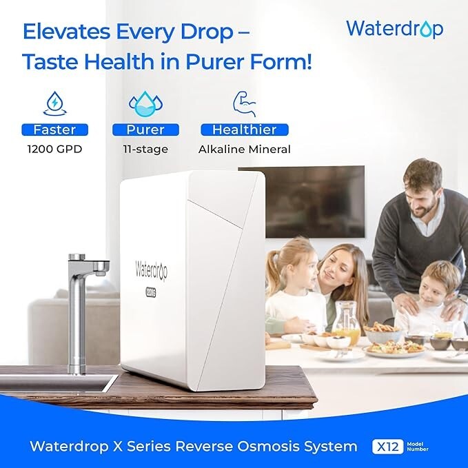 Waterdrop X12 Alkaline Mineral pH+ Reverse Osmosis System,1200 GPD Fast Flow RO