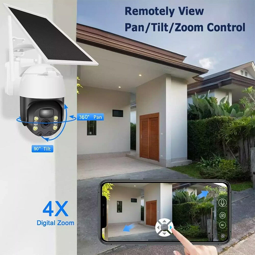 WiFi6 Solar Battery Powered Wireless Security Camera Sys Outdoor 3MP PTZ 4 PACK
