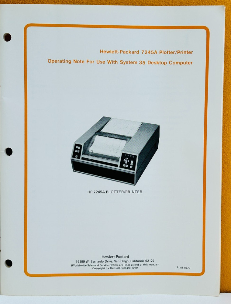 HP Agilent 07245-90008 1979 HP 7245A Plotter/Printer Operating Note Manual.
