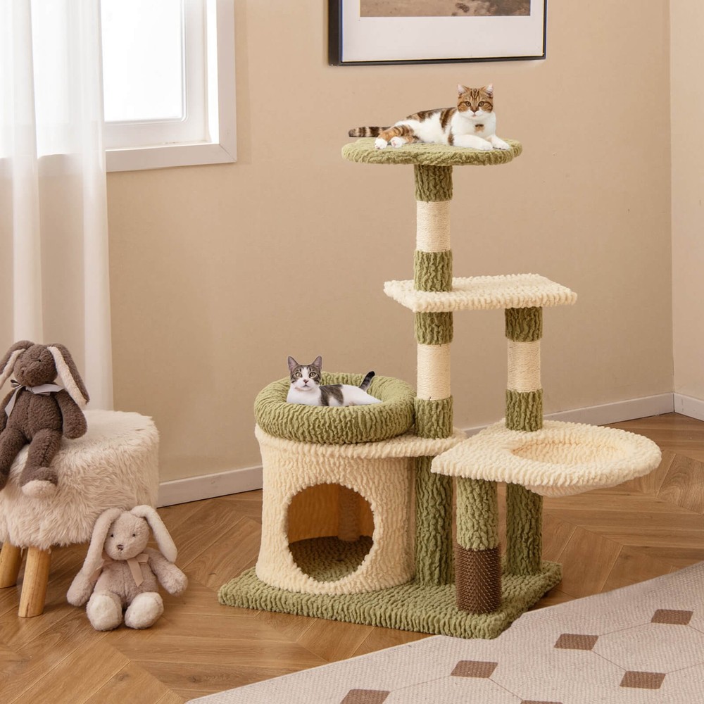 Multi-level Cat Tree Cute Cat Tower w/ Top Perch Private Condo Side Basket