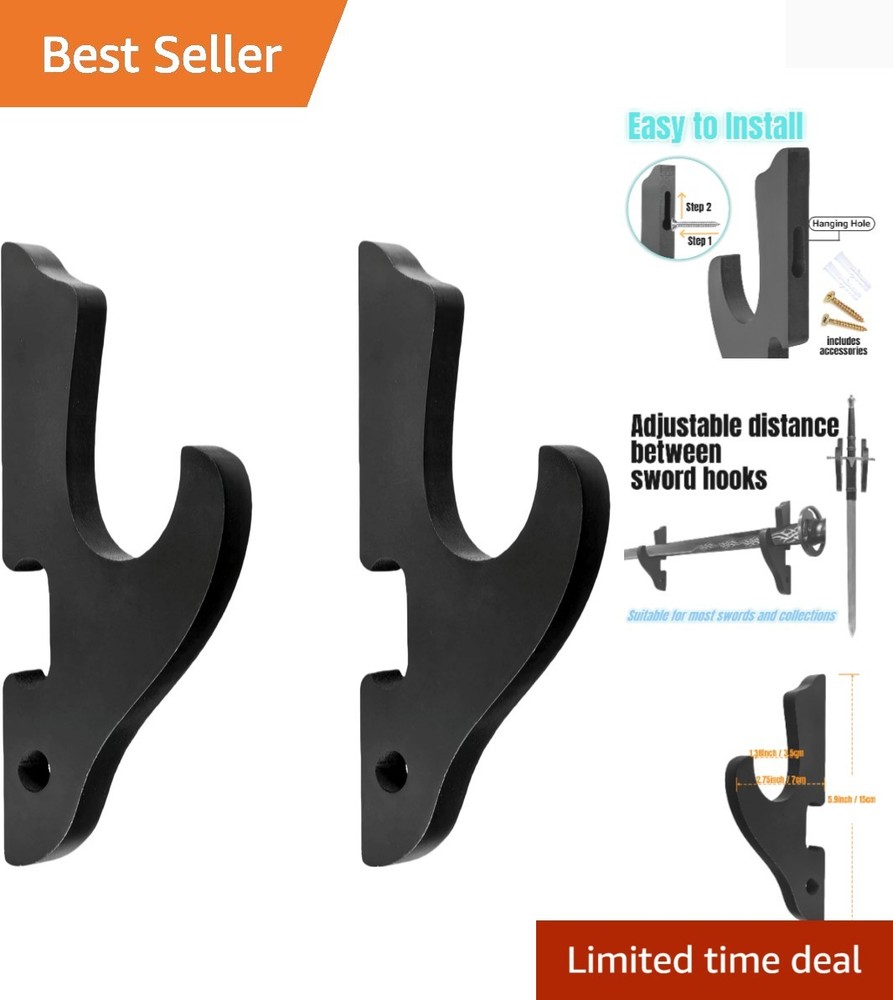2/Set Sword Hook Wall Mount Samurai Sword Hanger Display Holder Adjustable fo...