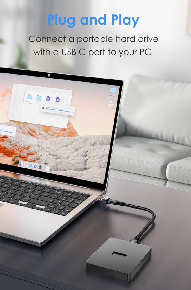 USB to C Adapter (2 Pack), Type C USB-A Adapter, Translucent black