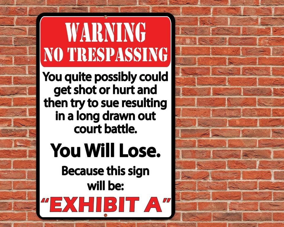 Warning No Trespassing Sign Metal Aluminum 8"x12" Funny