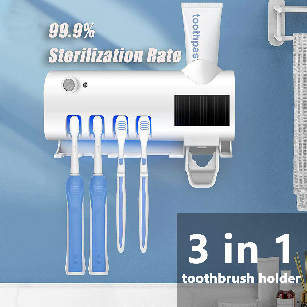 UV Light 4 Toothbrush Holder Electric Cleaner Automatic Toothpaste Dispenser