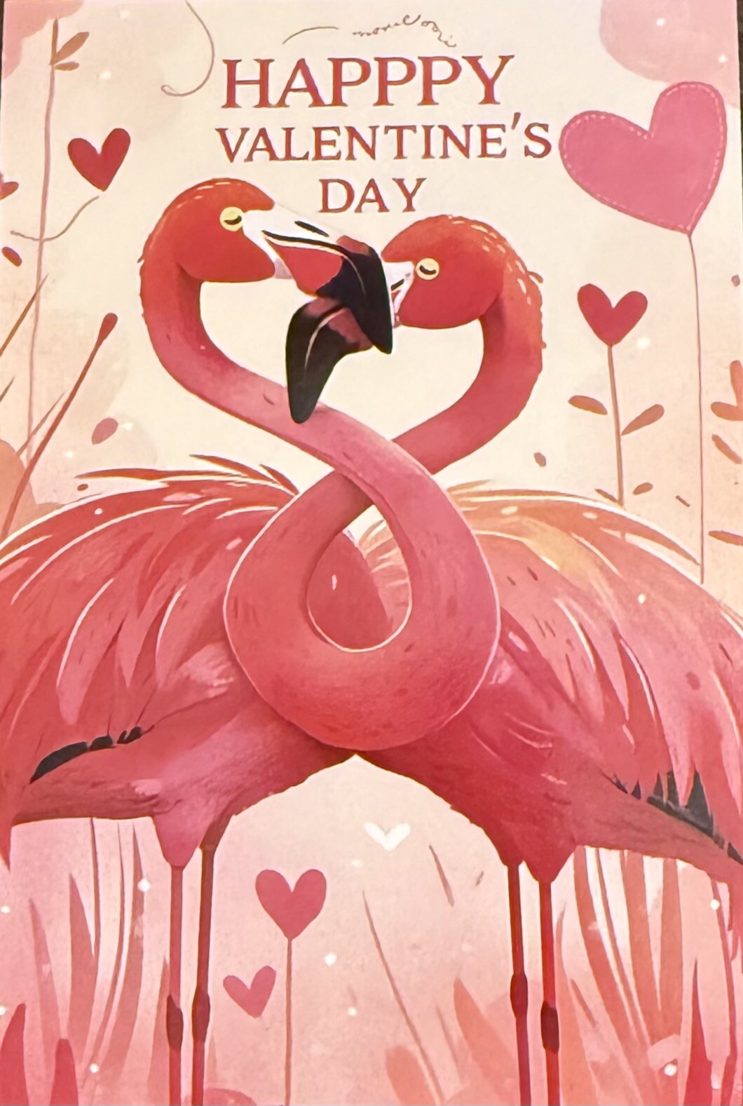 Happy Valentine’s Day Flamingos Hearts Love #4855 Postcard Card Ephemera Journal