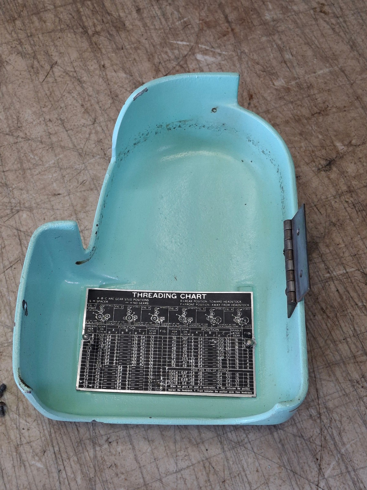 Vintage 6" Lathe Atlas 618 Craftsman 109 Gear Guard Side Cover Threading Chart